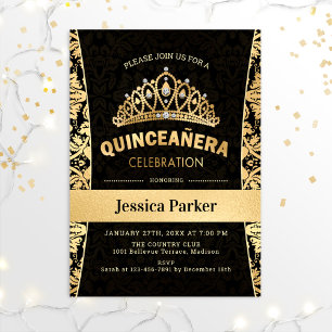 Invitación Quinceanera Gold Black Elegant
