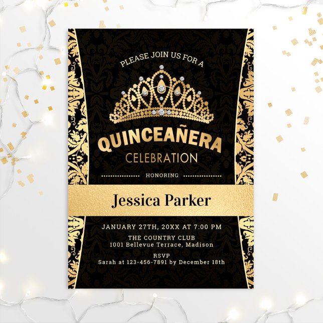 Invitación Quinceanera Gold Black Elegant (Subido por el creador)