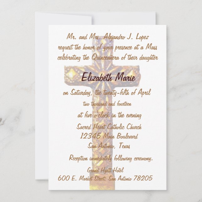 Invitación Quinceanera Gold Cross (Anverso)