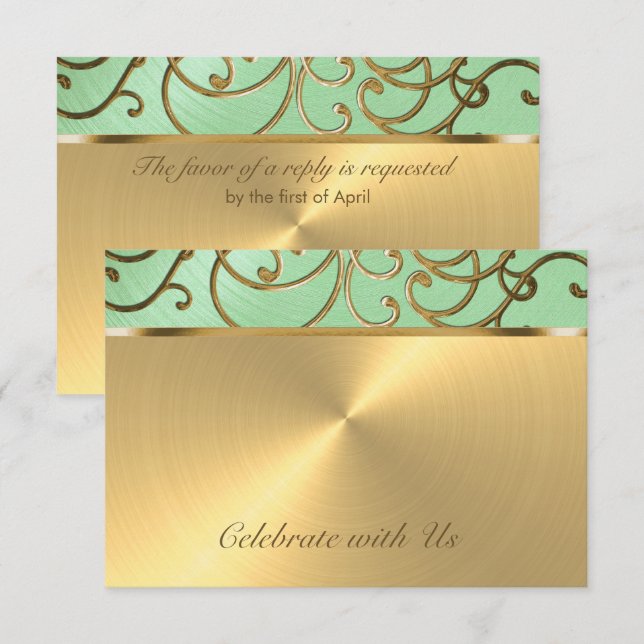 Invitación Quinceañera Gold Filigree Swirls (Anverso / Reverso)