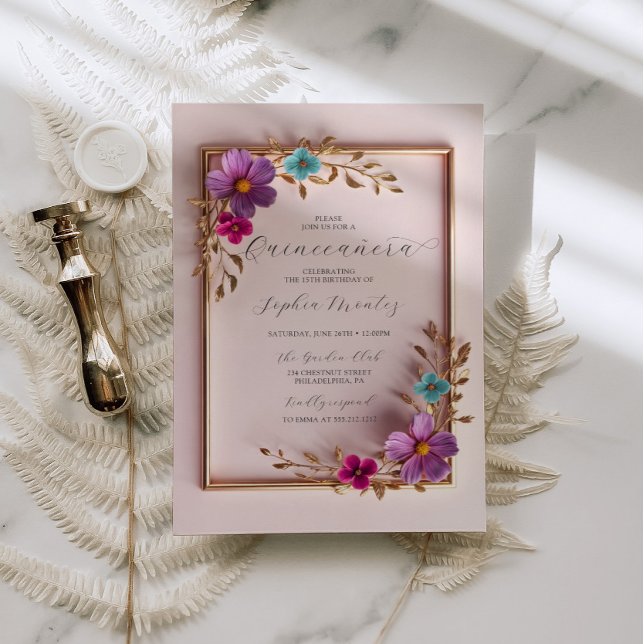 Invitación Quinceañera Gold Frame Floral 15 cumpleaños (Subido por el creador)