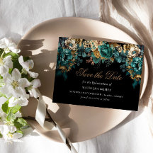 Quinceañera Gold Green Floral Save The Date