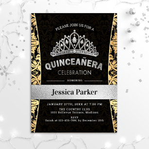 Invitación Quinceanera Gold Silver Black