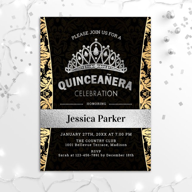 Invitación Quinceanera Gold Silver Black (Subido por el creador)