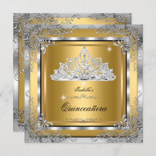 Invitación Quinceanera Gold Silver Diamante Tiara 15º Fiesta