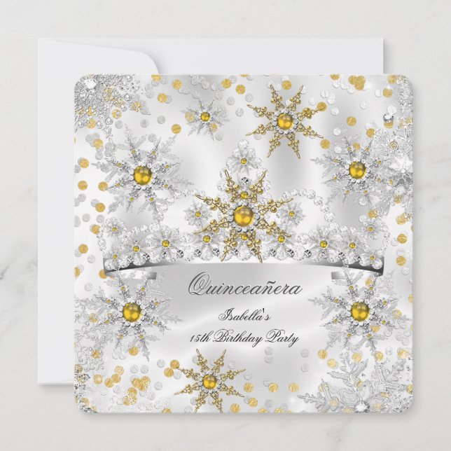 Invitación Quinceanera Gold Snow Wonderland (Anverso)