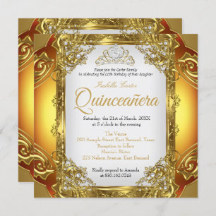 Invitación Quinceanera Golden Pearl Lace Tiara Cumpleaños