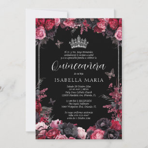 Invitación Quinceañera gótica roja y negra