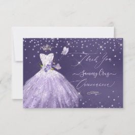 Invitación Quinceanera Gracias Dusty Purple Purpurina Gown