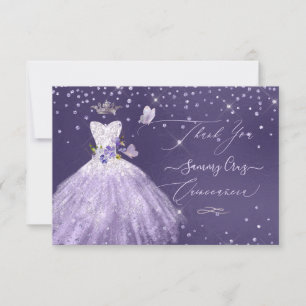 Invitación Quinceanera Gracias Dusty Purple Purpurina Gown