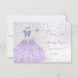 Invitación Quinceanera Gracias Dusty Purple Purpurina Gown