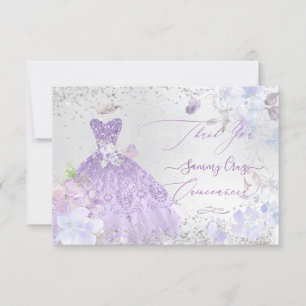 Invitación Quinceanera Gracias Dusty Purple Purpurina Gown