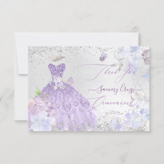 Invitación Quinceanera Gracias Dusty Purple Purpurina Gown
