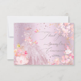 Invitación Quinceanera Gracias Dusty Rosa Purpurina Gown