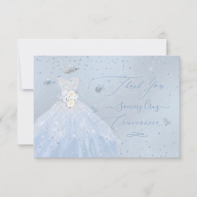 Invitación Quinceanera Gracias Purpurina Silver Baby Blue Inv (Anverso)