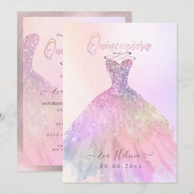 Invitación Quinceañera, Guata de Espuma, Vela de Algodón (Anverso / Reverso)