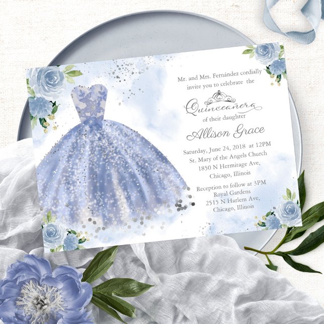 Invitación Quinceanera Guiso azul de luz bilingüe (Subido por el creador)