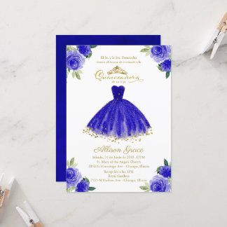 Invitación Quinceanera Guiso Azul Real Español