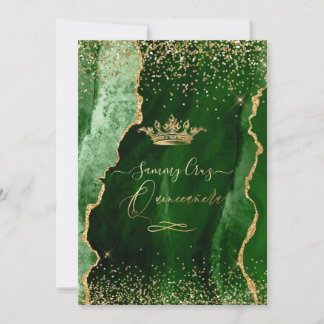 Invitación Quinceanera H2 Agante verde esmeralda Faux Gold Du