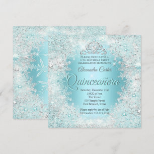 Invitación Quinceañera Hermoso Plateado Azul Teal Copos de Ni