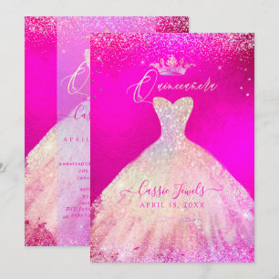 Invitación Quinceanera Hot Pink+Rubor Sparkle Prinress