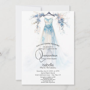 Invitación Quinceañera   Impresionante bata floral azul