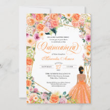 Quinceanera Inv con naranja y rosas rosadas