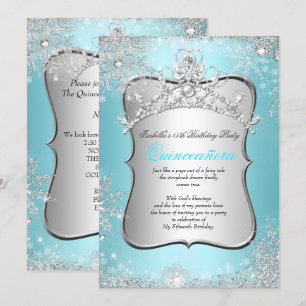 Invitación Quinceañera Invierno Mágico 15 años Plata Azul 2