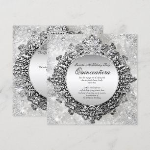 Invitación Quinceañera Invierno Mágico 15 años Plata Blanco