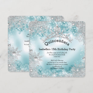 Invitación Quinceañera Invierno Mágico 15 años Plata Turquesa