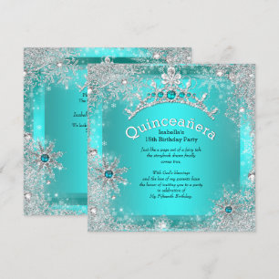 Invitación Quinceañera Invierno Mágico 15 años Plata Turquesa