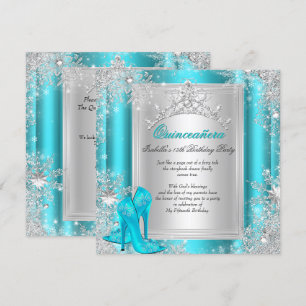 Invitación Quinceañera Invierno Mágico 15 Teal Aqua