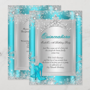 Invitación Quinceañera Invierno Mágico 15 Teal Aqua