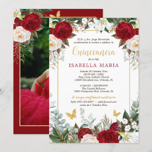 Invitación Quinceanera invita a la floración roja