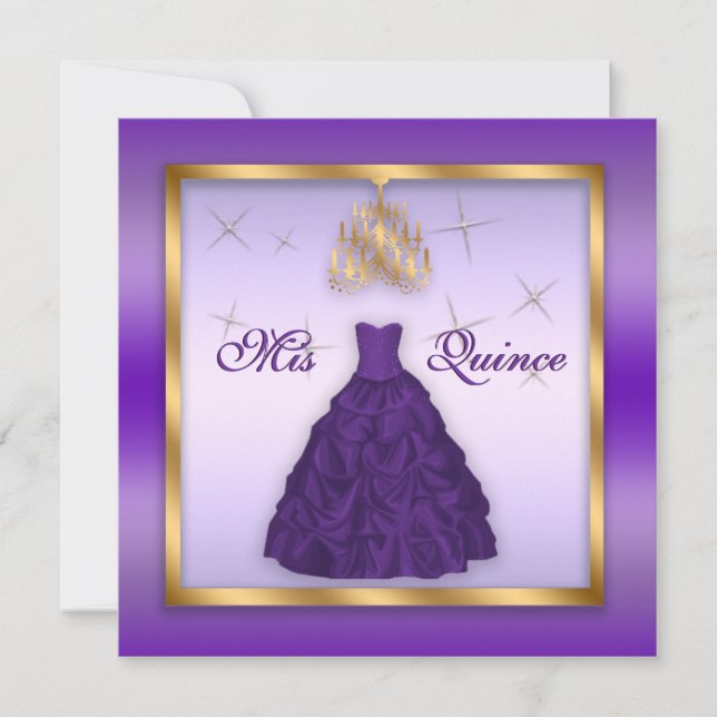 Invitación Quinceanera invita a la lucidez morada de oro (Anverso)