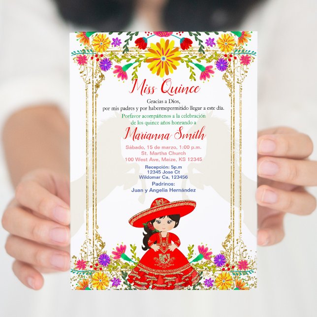 Invitación Quinceañera Invitati, floral de color rojo mexican (Subido por el creador)