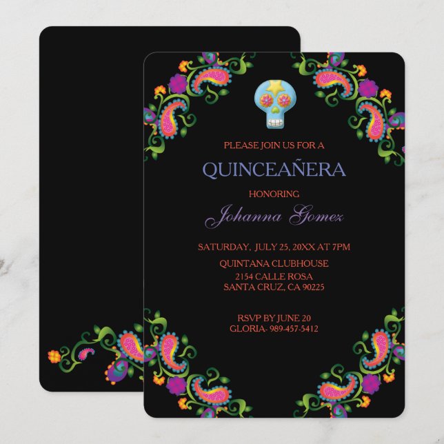 INVITACIÓN QUINCEAÑERA INVITATION DIA DE LOS MUERTOS (Anverso / Reverso)