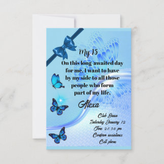 Invitación Quinceanera invitation digital butterfly blue