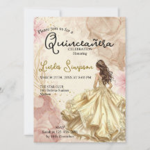  Quinceañera invitation Elegant Gold Rose