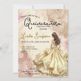 Invitación  Quinceañera invitation Elegant Gold Rose