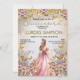 Invitación  Quinceañera invitation Floral Gold