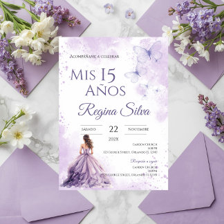 Invitación Quinceañera Invitation for Purple Flowers