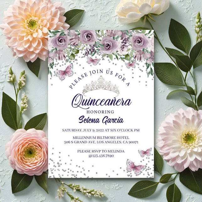 Invitación Quinceañera Invitation – Purple Floral & Butterfly (Subido por el creador)