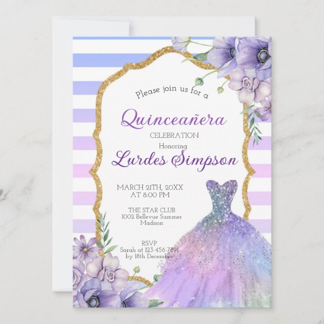 Invitación  Quinceañera invitation shades of Purple (Anverso)