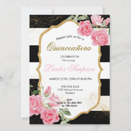 Invitación  Quinceañera invitation Stripe Floral