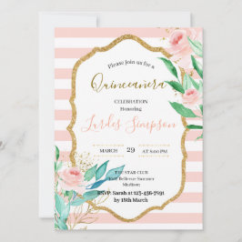 Invitación  Quinceañera invitation Stripe Floral Pink