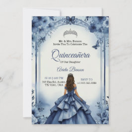 Invitación Quinceanera Invitation with a girl in blue gown