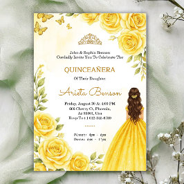 Invitación Quinceañera invitation with elegant yellow roses
