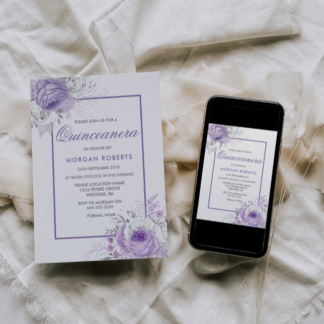 Invitación Quinceanera Invite a las flores moradas de lavanda (Subido por el creador)