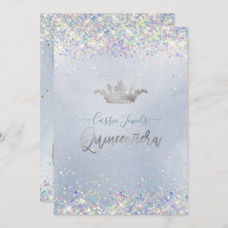 Invitación Quinceanera Iridescent Confetti+Princess Crown